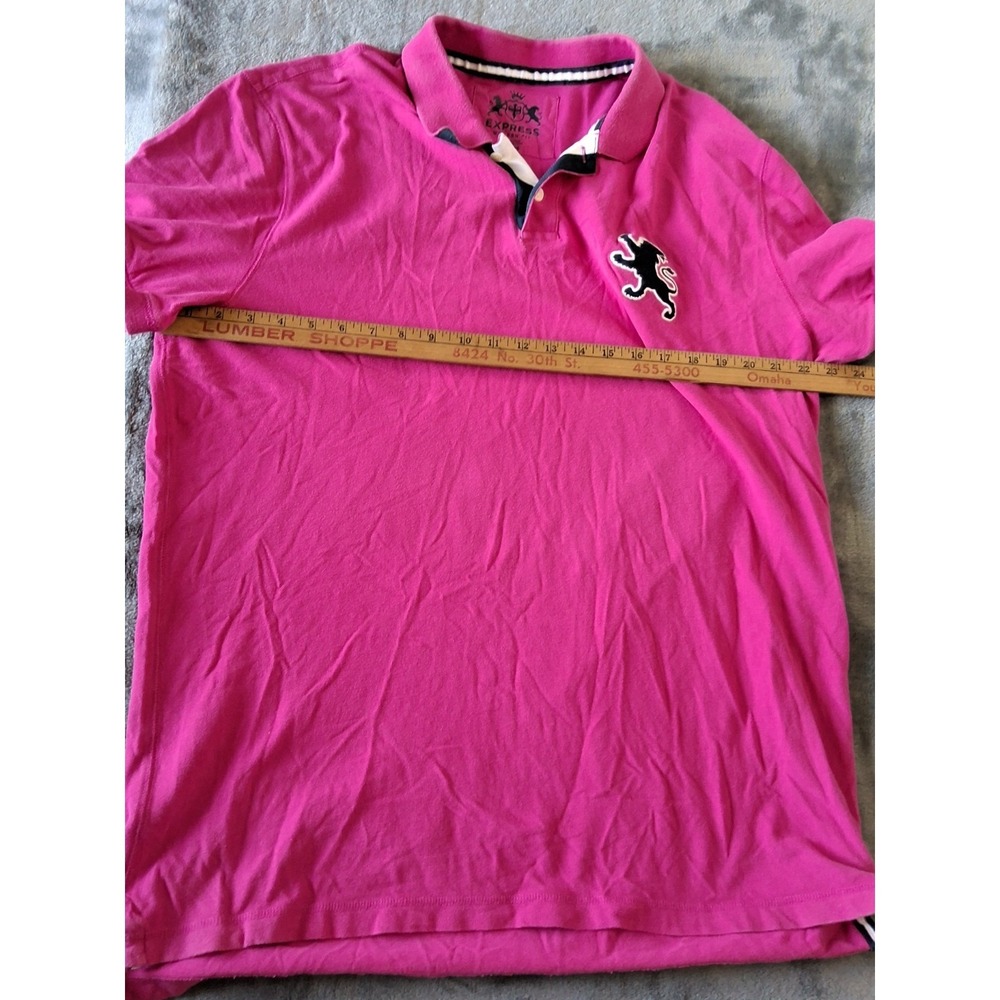 Mens XXL Express Short Sleeve Polo Shirt Pink Large Lion Logo Classic - Picture 7 of 11